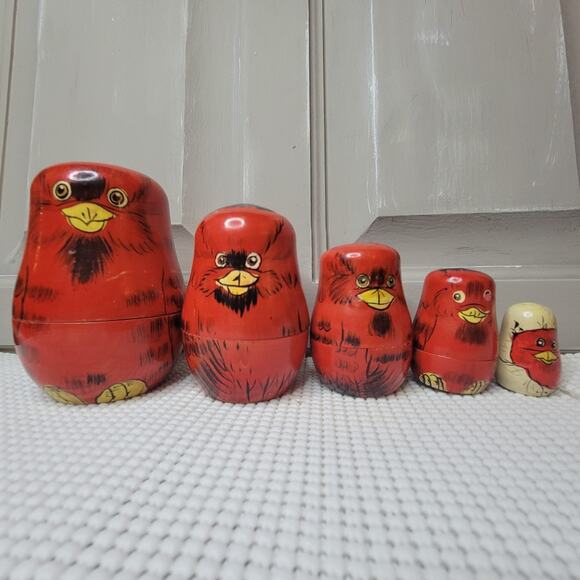 Nesting Birds (2) Red Cardinal & Blue Bird Wooden Nesting Dolls SEE DESCRIPTION - Picture 2 of 16